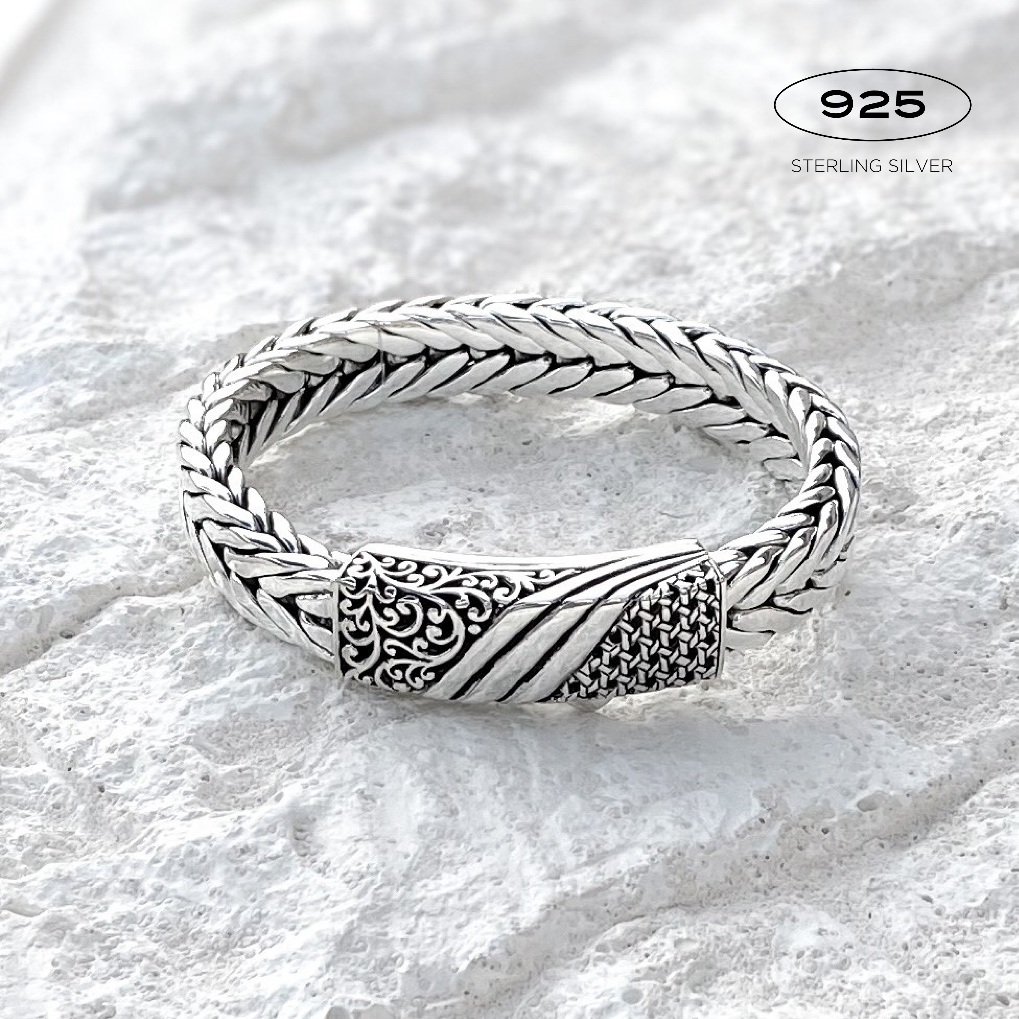 Elements Modern Weave Sterling Silver Bracelet 9mm. 8.5in - Ryan Christian