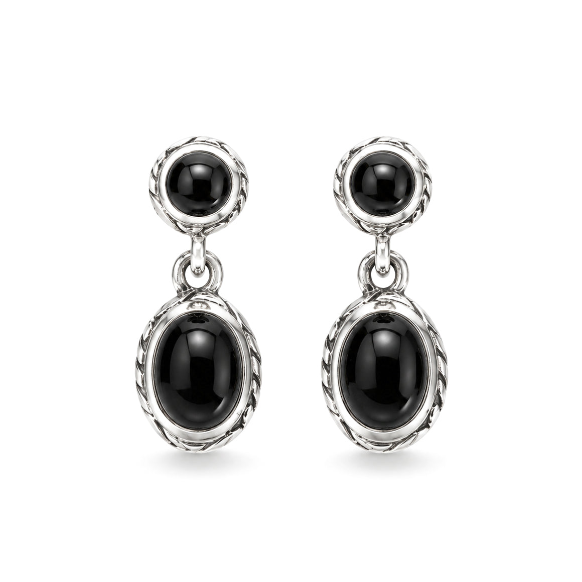 Kin Onyx Earrings, hand-cut black onyx drops in sterling silver - Ryan Christian