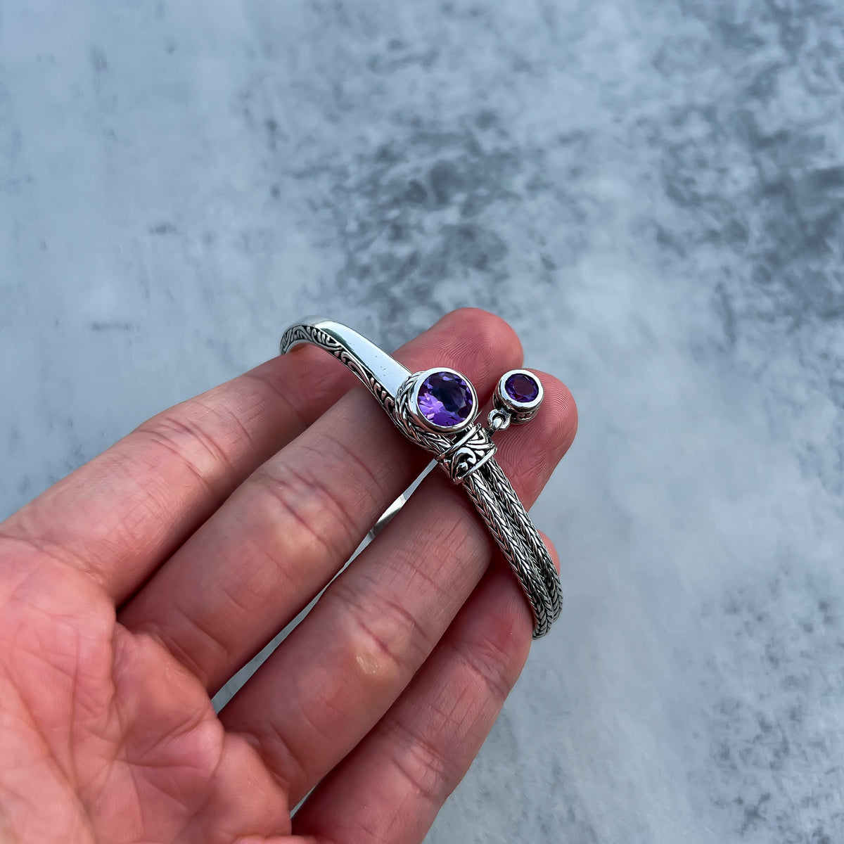 Altessa Gemstone Bracelet, amethyst, in hand - Ryan Christian