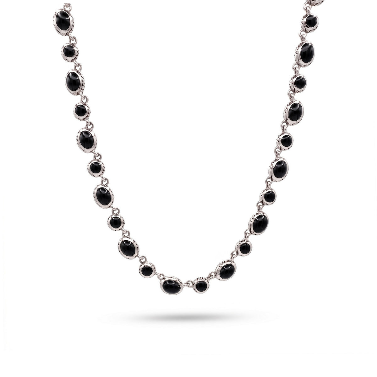 Kin Onyx Necklace, hand-cut black onyx in sterling silver, front - Ryan Christian